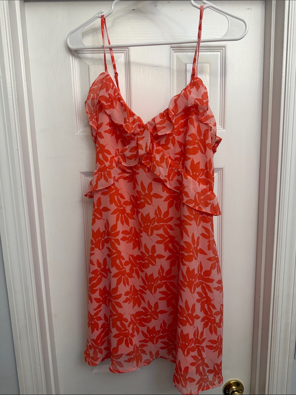 miami Coral-Orange Floral Spaghetti Strap Dress